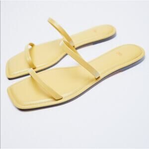 Zara Yellow Leather Square Toe Slide Sandals